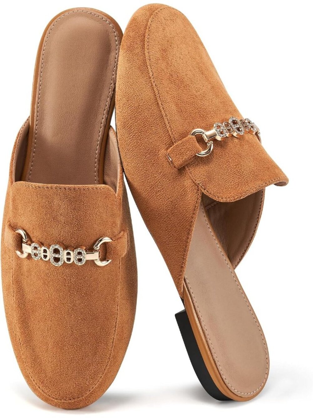 Women's Brown Faux Suede Stylish Comfortable Classic Buckle Mules Slip On Shoes